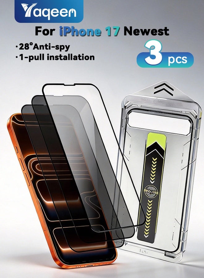 3-Pack iPhone 17 Screen Protector Privacy, 2 Privacy + 1 HD Clear, Auto Alignment Kit, Easy Bubble-Free Installation, Fingerprint Resistant, Anti-Spy Side-View Protection, Smooth Touch